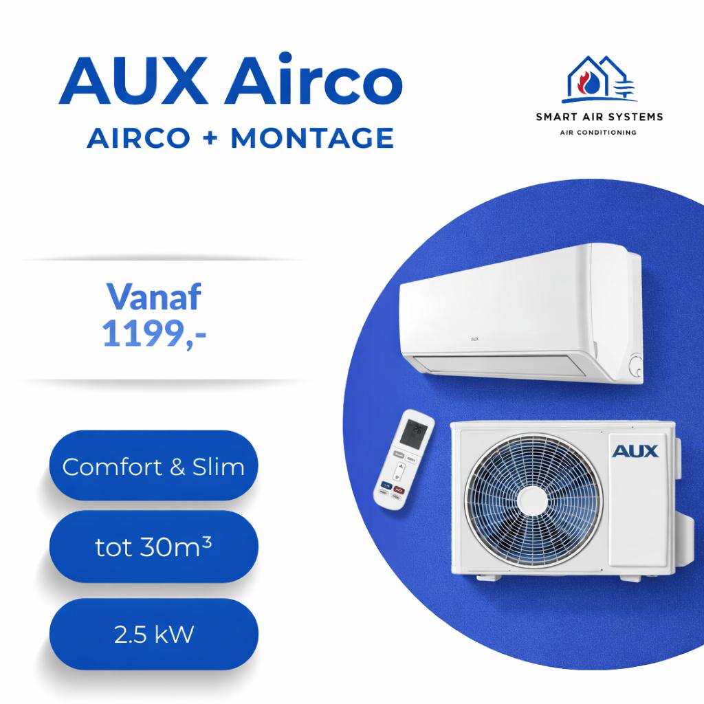 AUX Airco 3,5 kW incl. Montage & Installatie €1199,-, Koelen en Ontvochtigen, Energieklasse A of zuiniger, Nieuw, 3 snelheden of meer