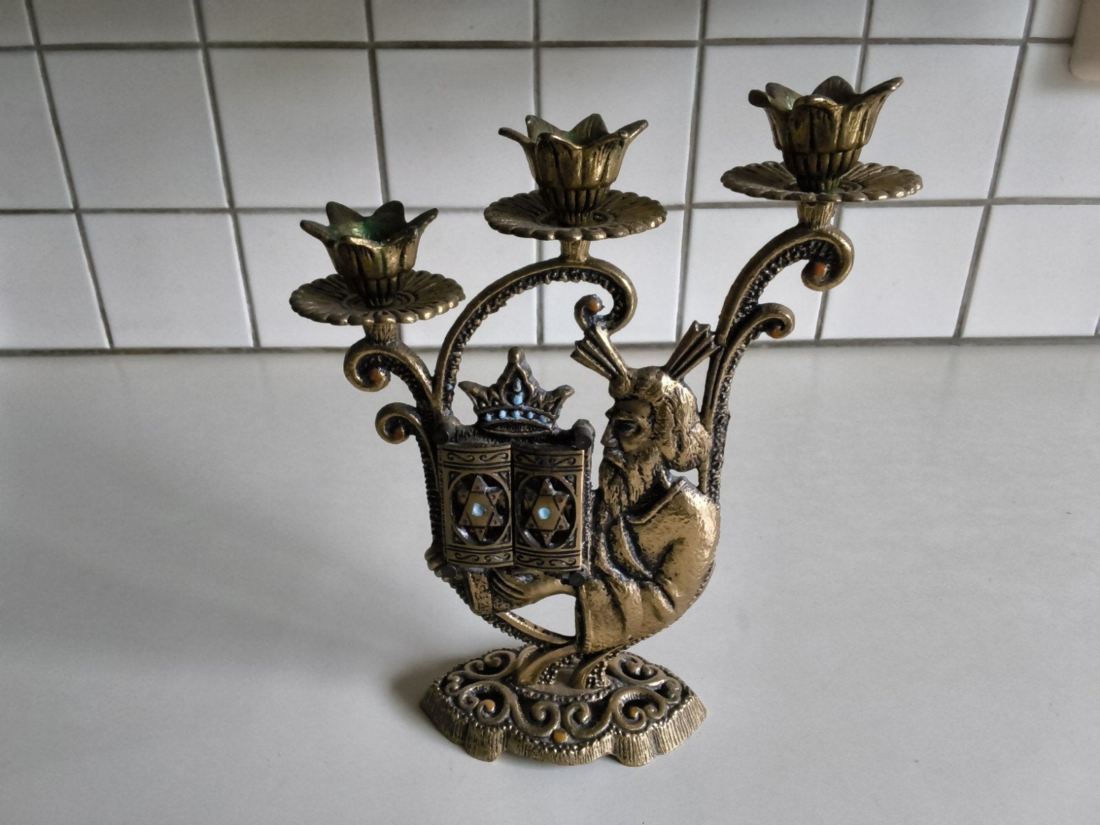 zeer byzondere Joodse 3 pits kandelaar, Ophalen of Verzenden
