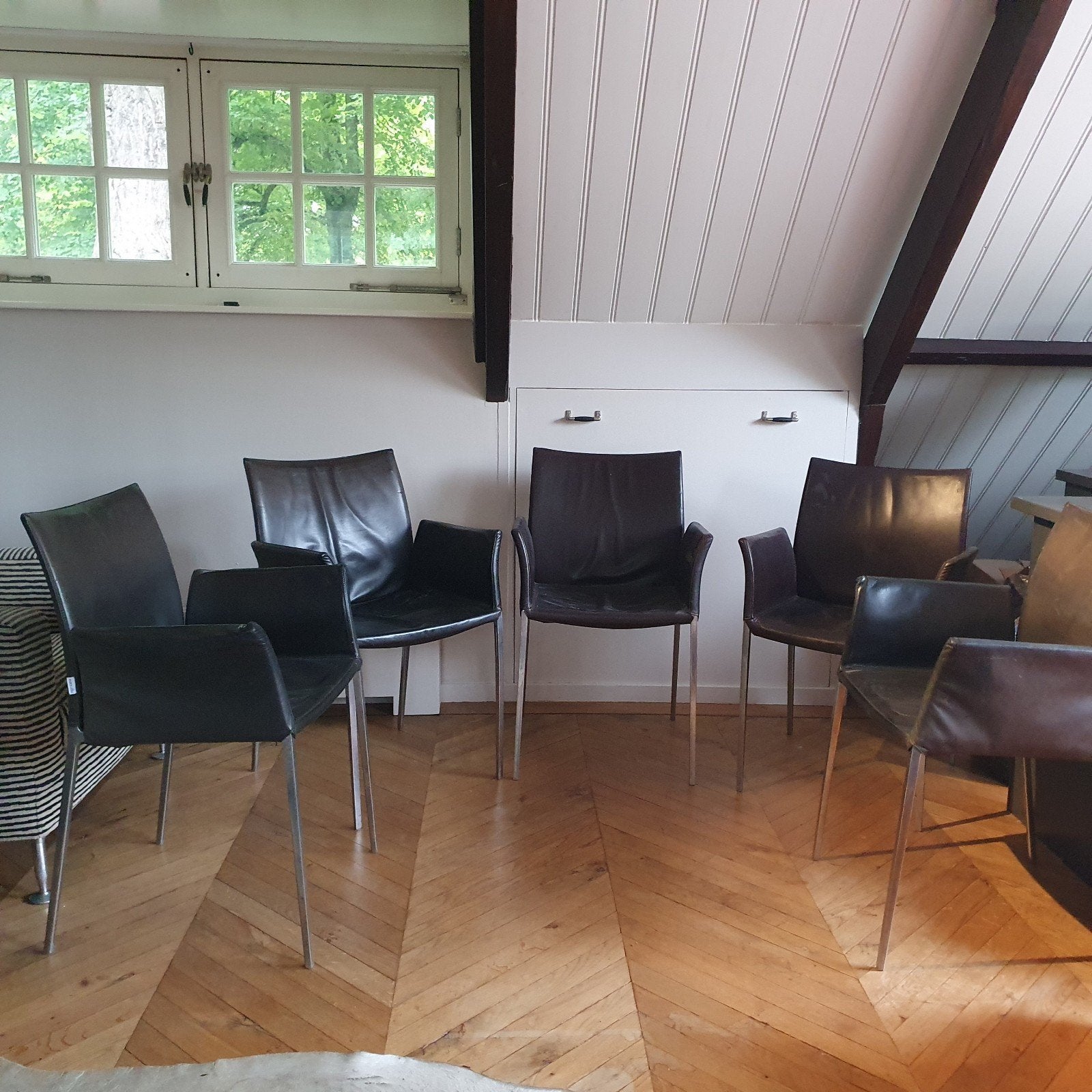 Zanotta stoelen Italiaans design [50euro / 25euro], Ophalen, Gebruikt, Bruin, Leer