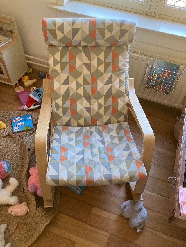 IKEA POÄNG fauteuil met patroon kussen, Ophalen, Overige kleuren, Zo goed als nieuw, Eén