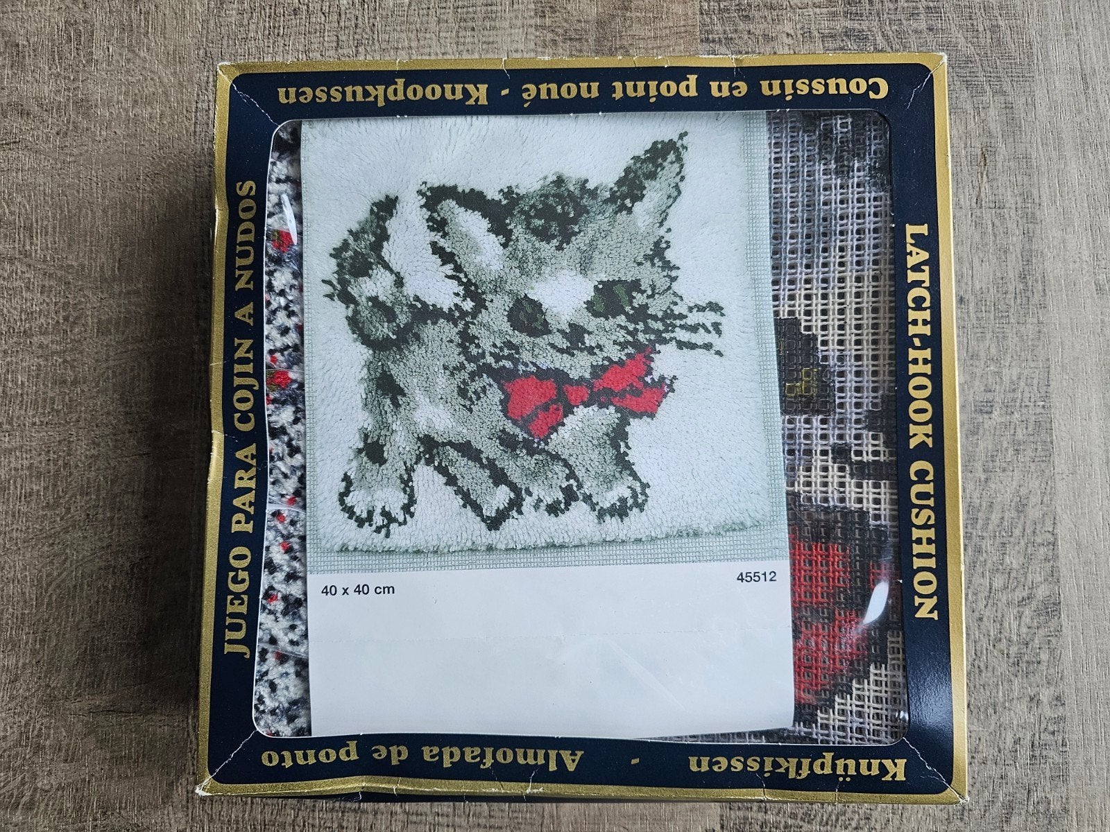 Vintage knoopkussen pakket smyrna wol poes met strik, ., Ophalen of Verzenden, Zo goed als nieuw, .