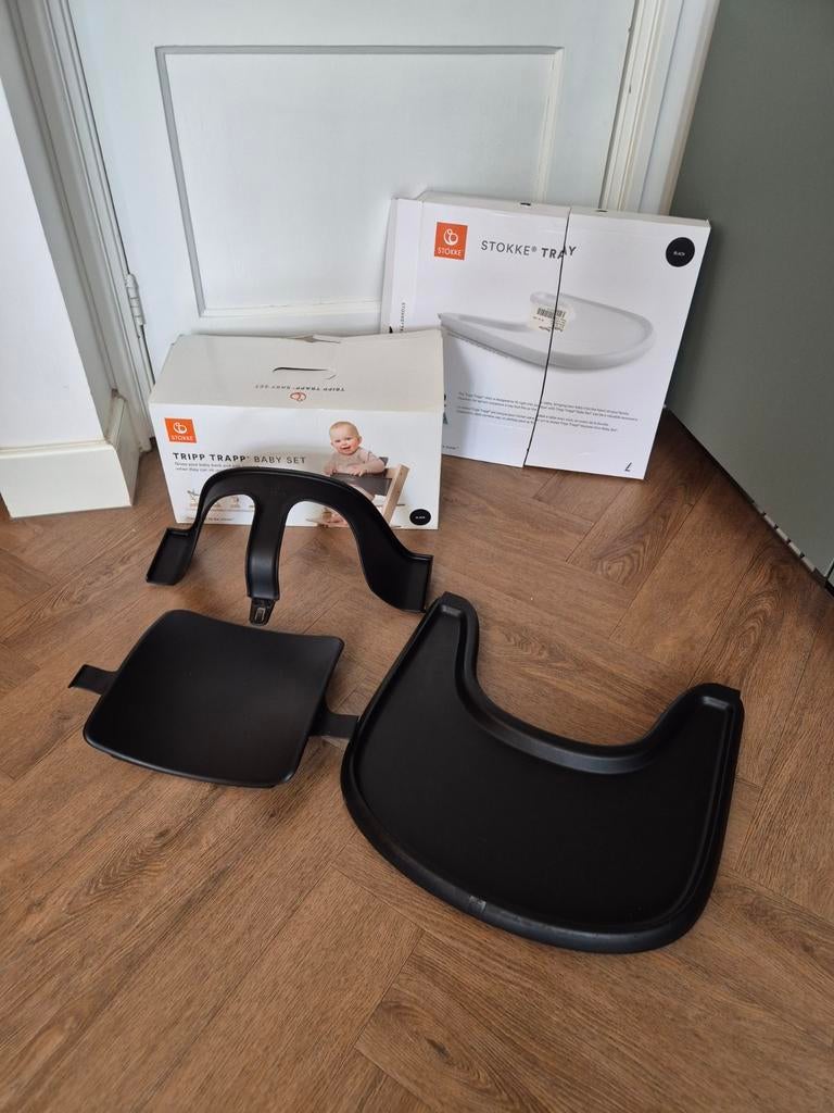 Stokke Tripp Trapp babyset en tray zwart, Ophalen of Verzenden, Gebruikt, Meegroeistoel, Afneembaar eetblad