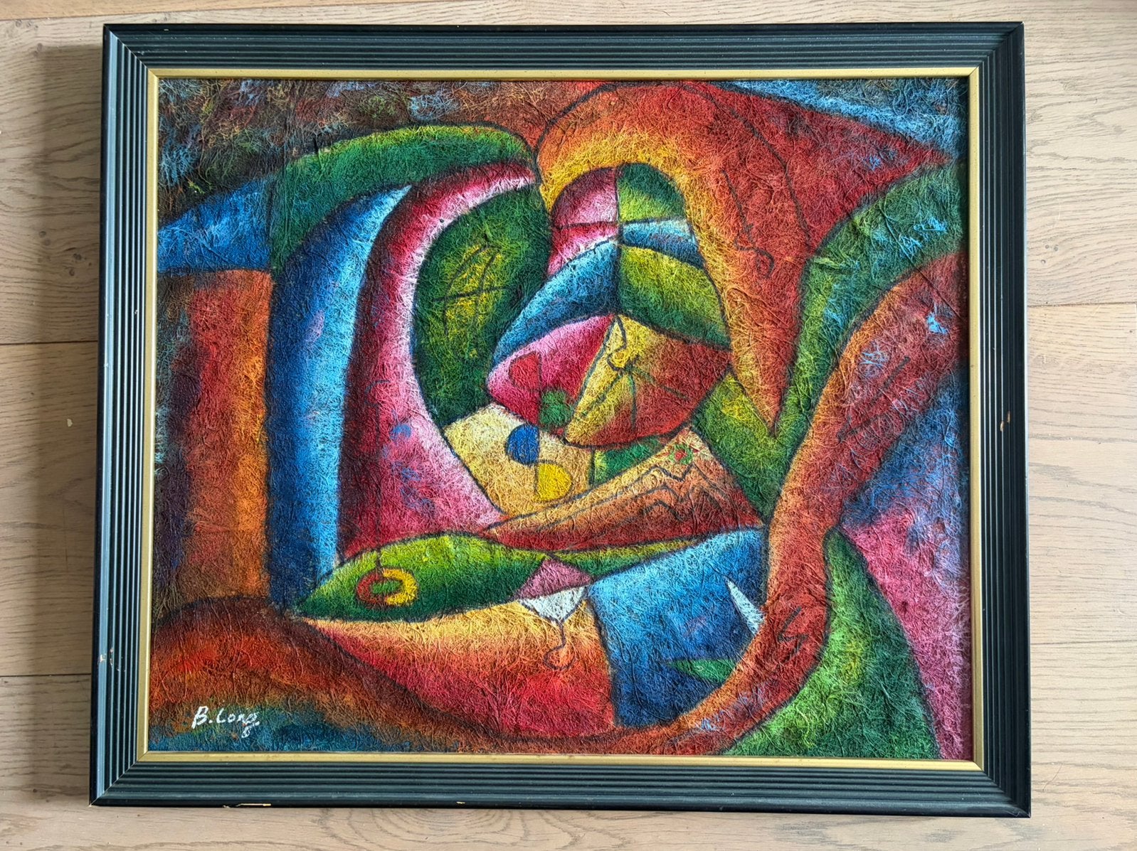 Abstract Schilderij 'Ronde Rechthoekige Vormen' 56x76 cm, Antiek en Kunst, Kunst | Schilderijen | Abstract, Ophalen of Verzenden