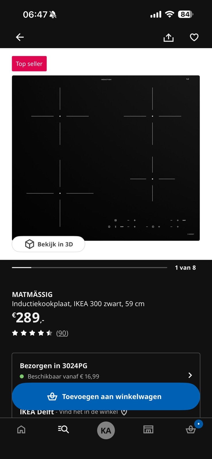 Ikea matmassig inductie kookplaat zwart, Ophalen, Gebruikt, 4 kookzones, Inbouw