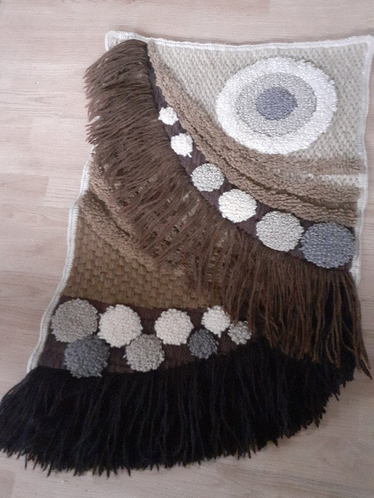 wandkleed wol jaren 70 design bruin grijs retro 80 x 52 cm, Huis en Inrichting, Gebruikt, Bruin, ?, Rechthoekig