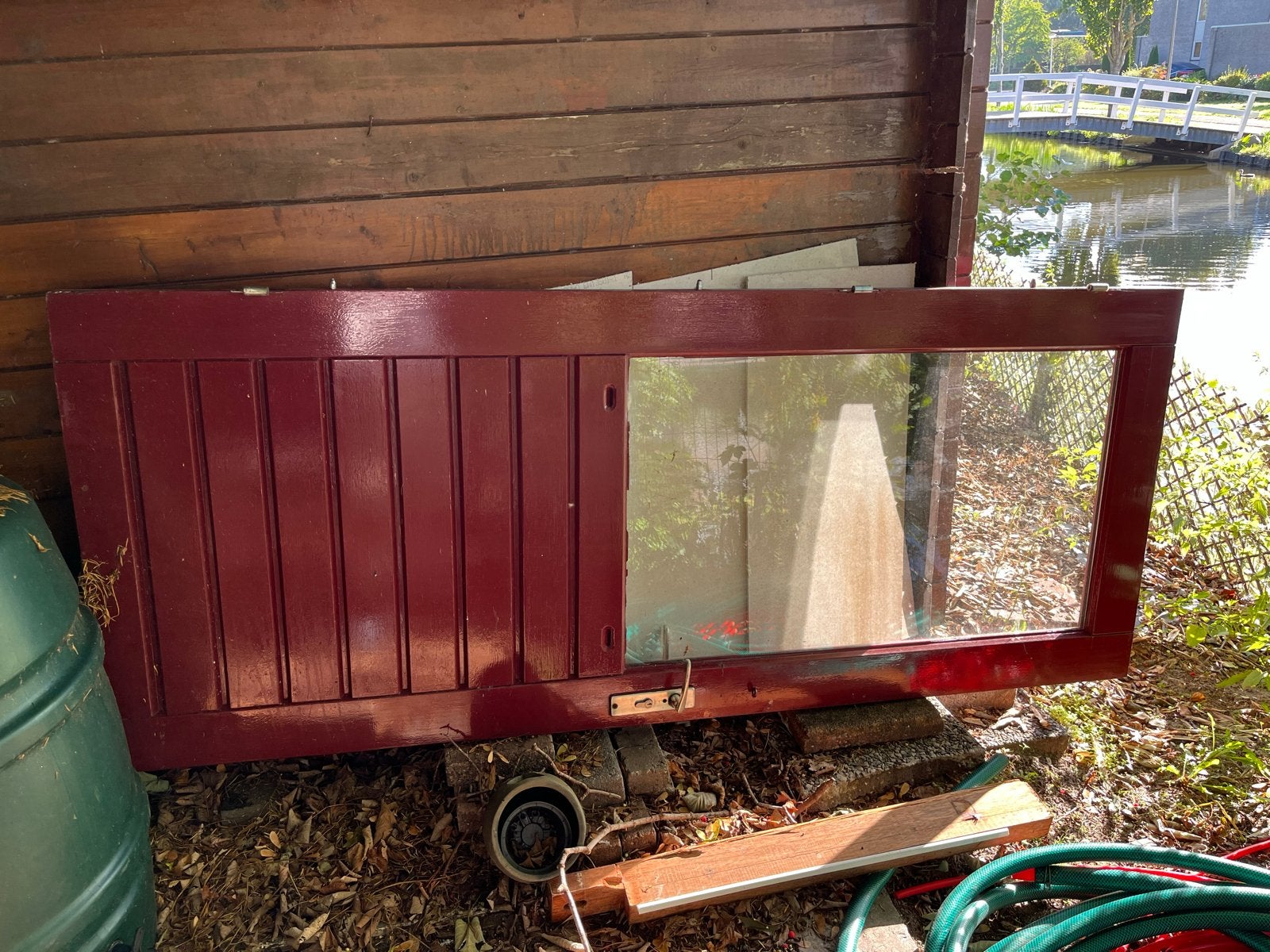 Hardhouten buitendeur met glas, Gebruikt, Binnendeur, Minder dan 200 cm, Schuifdeur