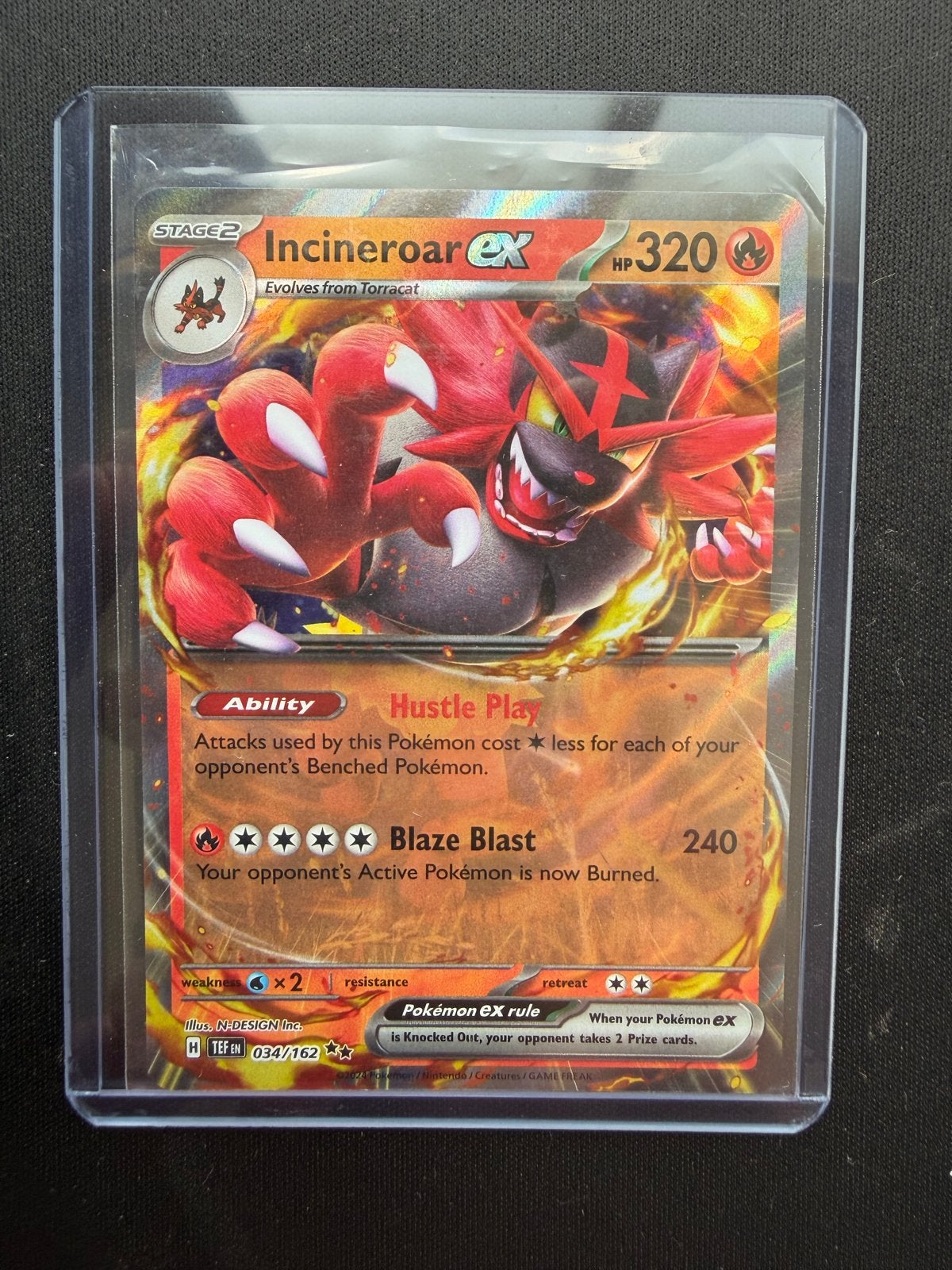 Incineroar EX 34/162, Ophalen of Verzenden, Zo goed als nieuw, Losse kaart, Foil
