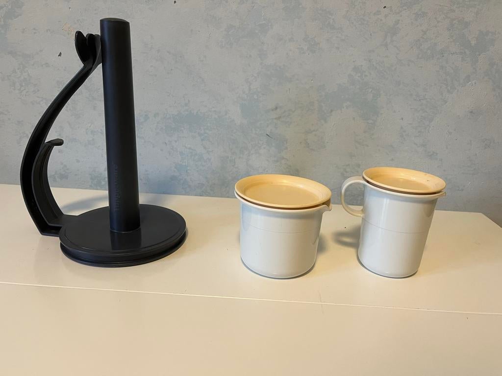 Tupperware keukenrolhouder en roomsetje - ZGAN, Huis en Inrichting, Keuken | Tupperware, Verzenden, Zo goed als nieuw, Crème, Overige typen