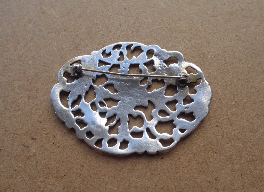 antiek zilveren grote bloemen broche [168], Verzenden, Zilver, Broche