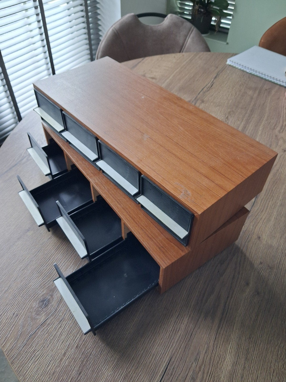 Vintage houten Cassette opbergrek met lades, Ophalen of Verzenden, Gebruikt