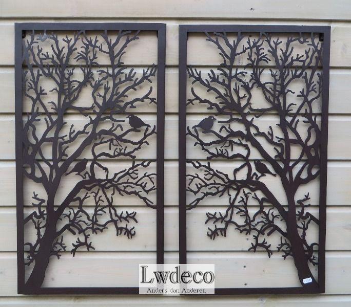 NIEUW super mooie metalen wanddeco 2 luik elk deel 75x41cm, Metaal, Zwart, Nieuw, Ophalen of Verzenden