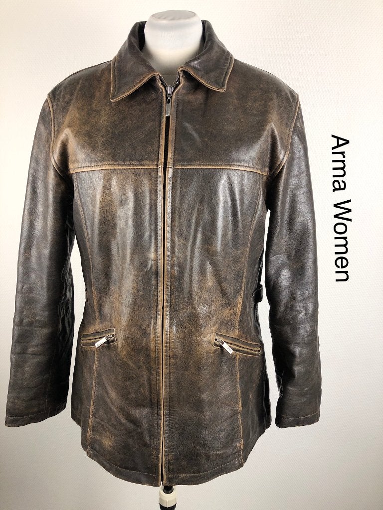 Arma Women Leren Jas  (mt: 42) 28,1/9049, Bruin, Maat 42/44 (L), Arma Women, Ophalen of Verzenden