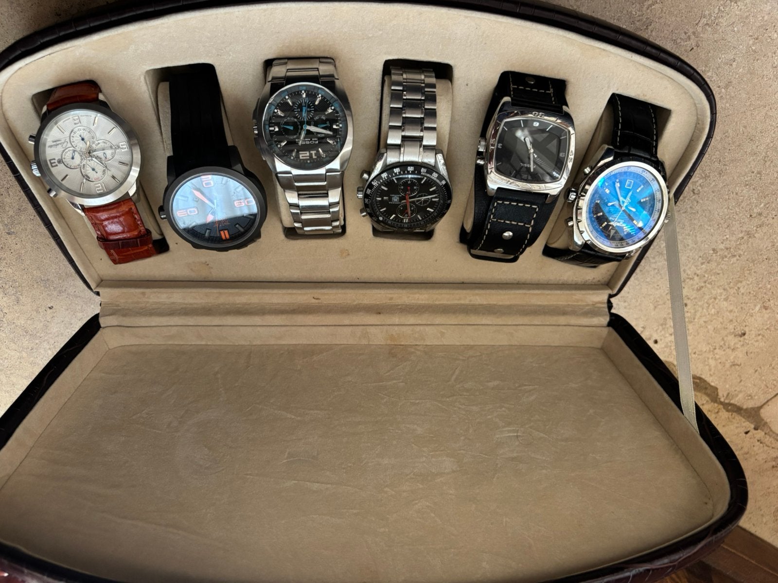 Horlogecollectie in luxe opbergdoos, Sieraden, Tassen en Uiterlijk, Horloges | Heren, Staal, Polshorloge, Ophalen, Overige merken