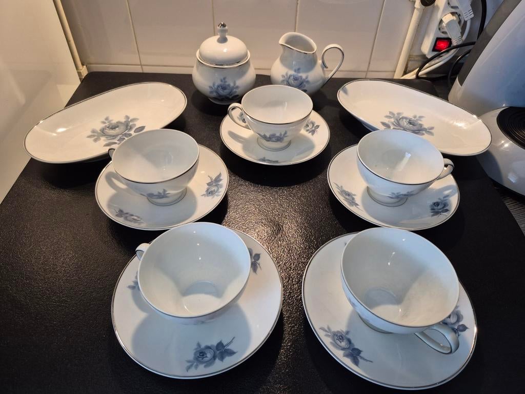 Vintage A. Jungerhans Servies - Blauwe Roos Jaren '50/'60, Antiek en Kunst, Antiek | Servies los, Ophalen of Verzenden