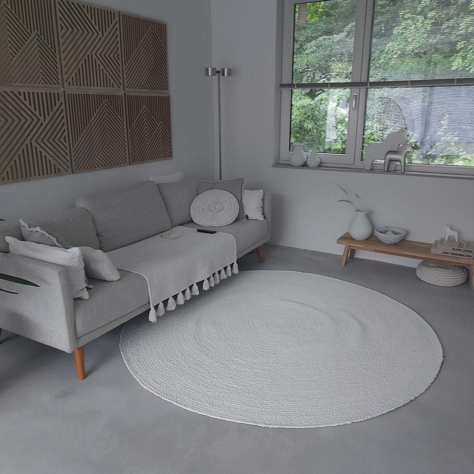 groot jute wit vloerkleed 200 cm rond, Ophalen, Wit, Rond, 200 cm of meer