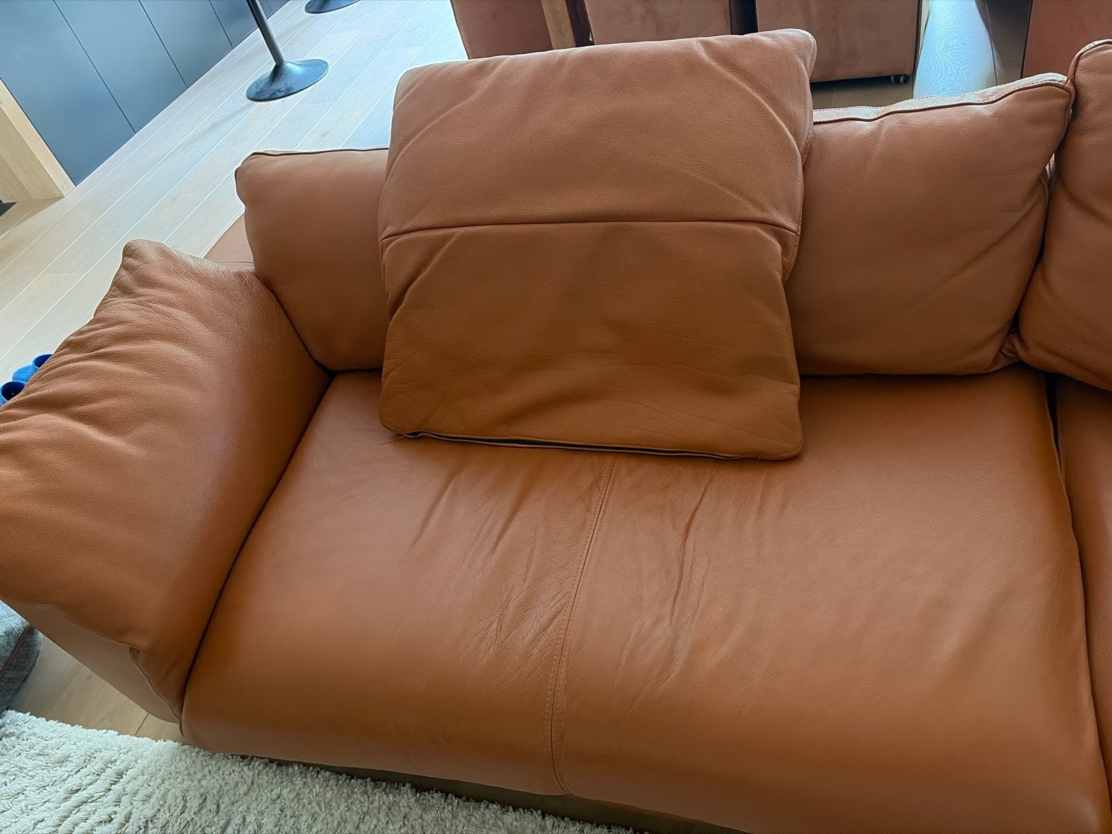 Leren Hoekbank - Cognac Kleur, Huis en Inrichting, Banken | Bankstellen, Ophalen, 250 tot 300 cm, Gebruikt, 100 tot 125 cm