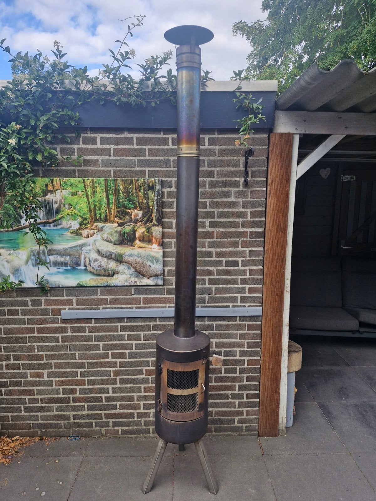 Buitenkachel RVS met deurtje en afneembare pijp, Ophalen, Zo goed als nieuw, Vuurton