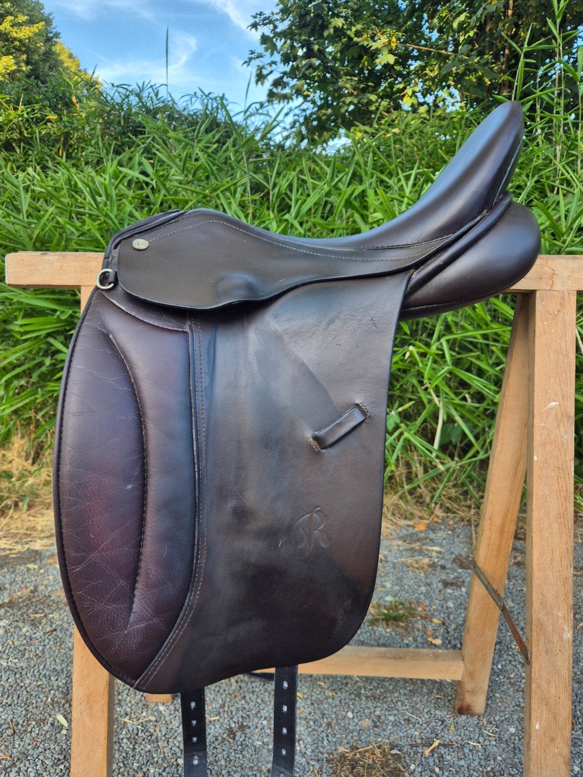 Mooi donkerbruin Rossner Amerika dressuurzadel 17 inch, Gebruikt, Dressuur, M (17 inch), Rossner