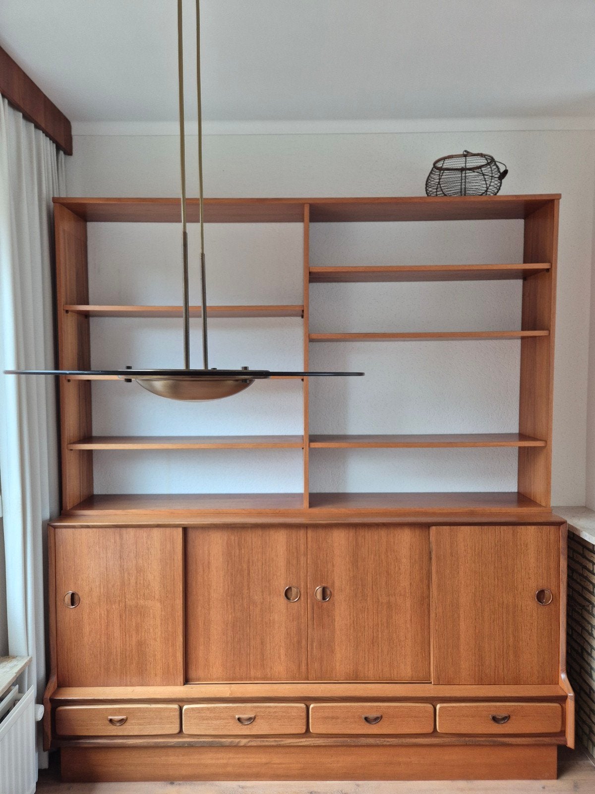 Vintage '60 wandmeubel / highboard. Teak buffet/boeken kast, Ophalen, 200 cm of meer, 150 tot 200 cm, Teakhout