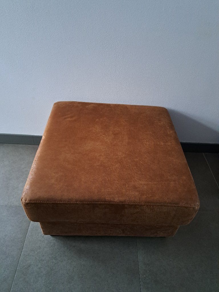 Tarragona Hocker 75x75cm bruin microleder, Ophalen, Leer, Zo goed als nieuw, 50 tot 75 cm