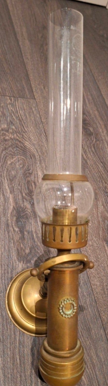 Antieke Messing Wandlamp met Glazen Cilinder, Ophalen