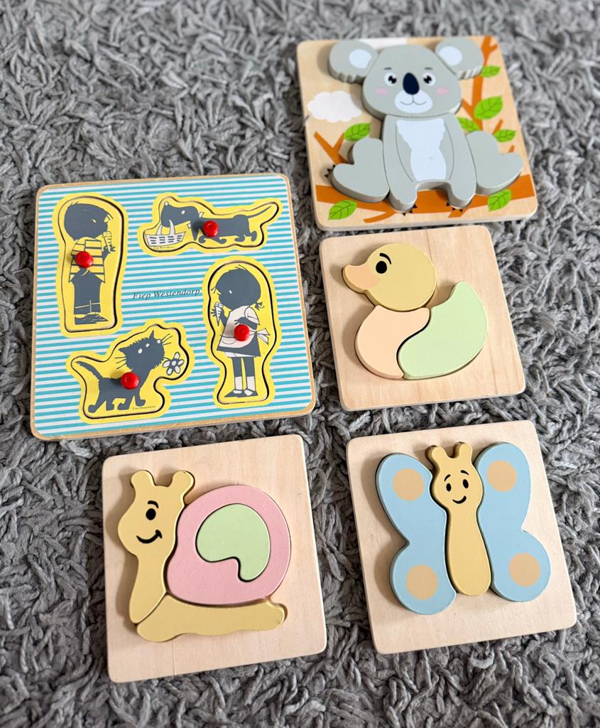 Houten puzzels voor peuters (5 stuks), 2 tot 4 jaar, Gebruikt, Ophalen of Verzenden, Van hout
