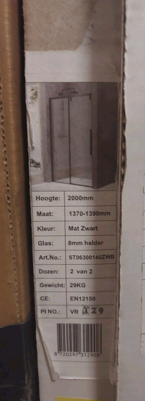 Nis Schuifdeur mat zwart Van Rijn, Ophalen, Glas, Douche