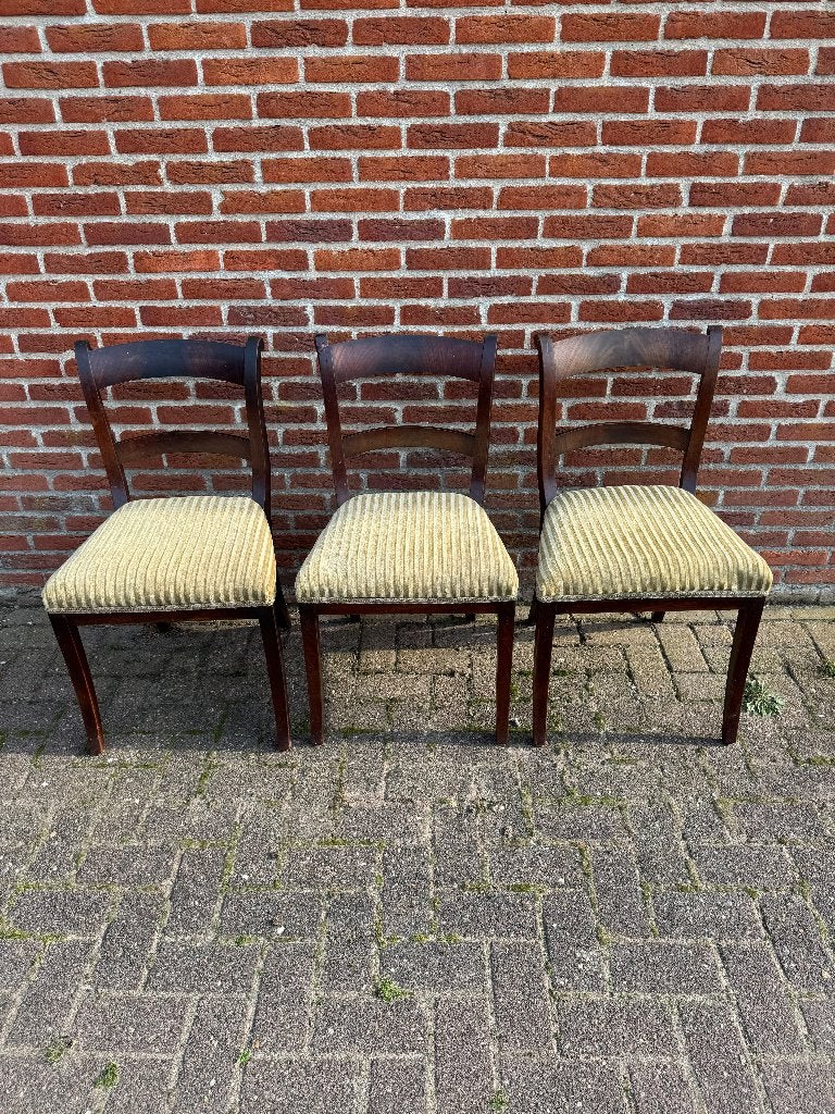Set van 3 Vintage Houten Stoelen met Gestoffeerde Zitting, Ophalen, Hout, Gebruikt, Vintage
