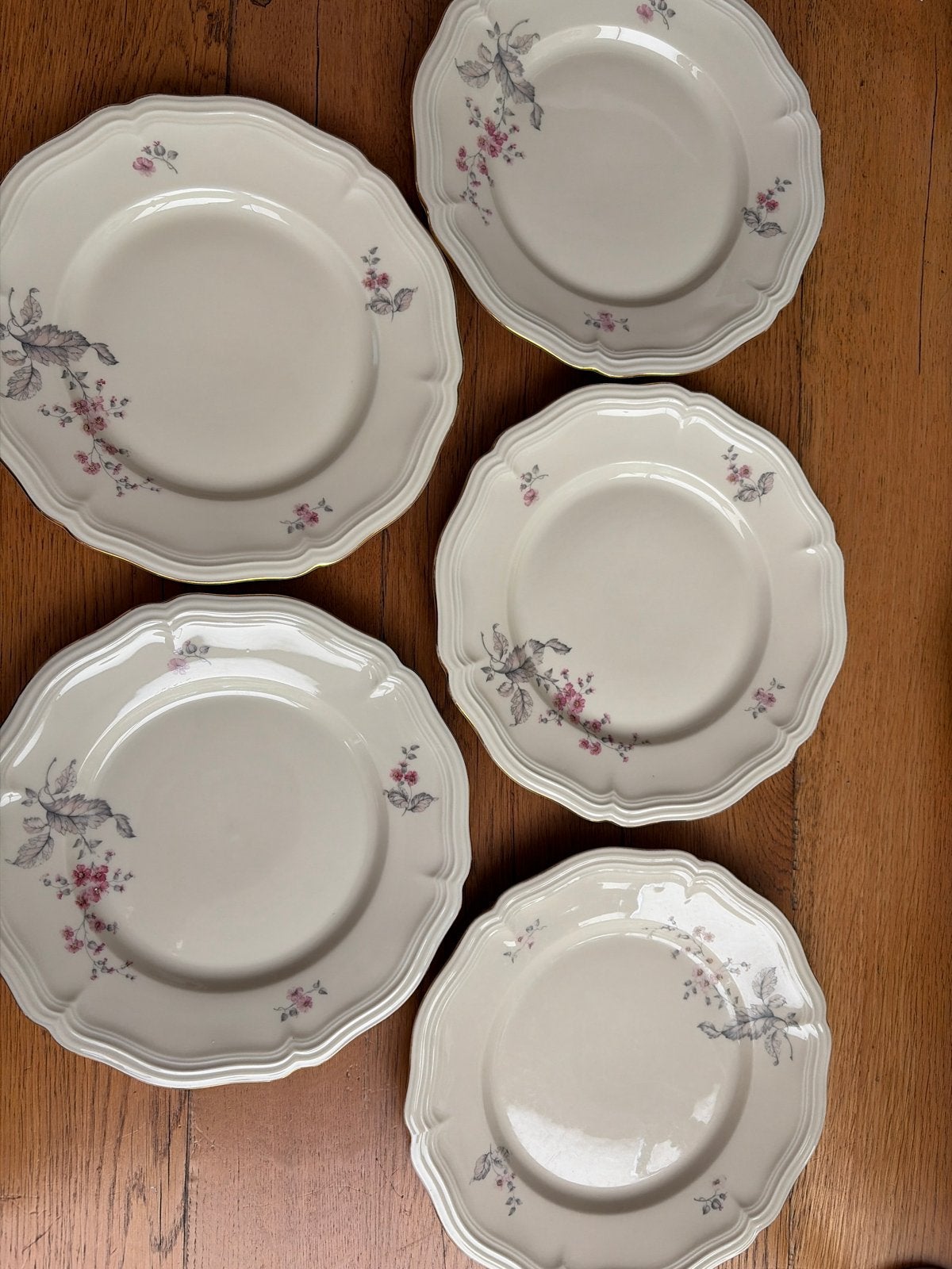 5 Rosenthal Chippendale borden, roze bloemen, gouden rand, Gebruikt, Overige merken, Klassiek, Ophalen of Verzenden