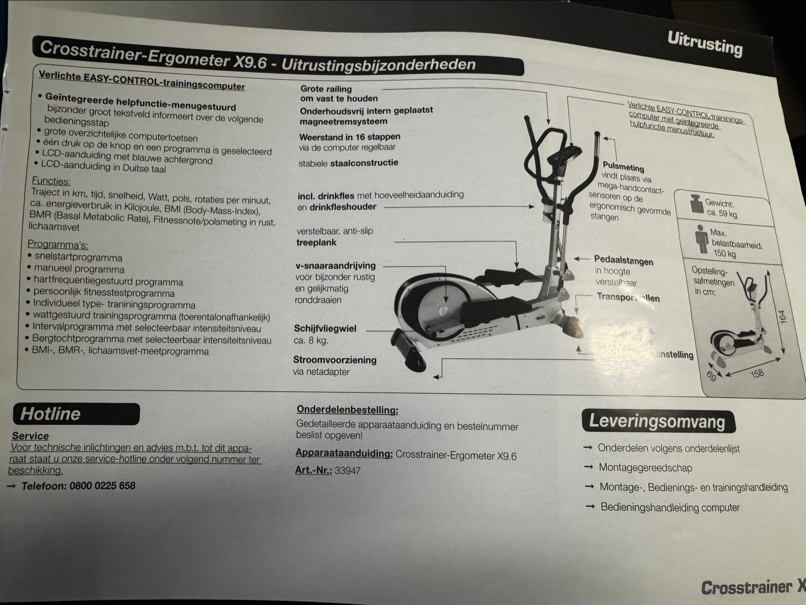 Crosstrainer Ergometer X9.6 - Zo goed als nieuw, Sport en Fitness, Fitnessapparatuur, Armen, Ophalen of Verzenden, Zo goed als nieuw