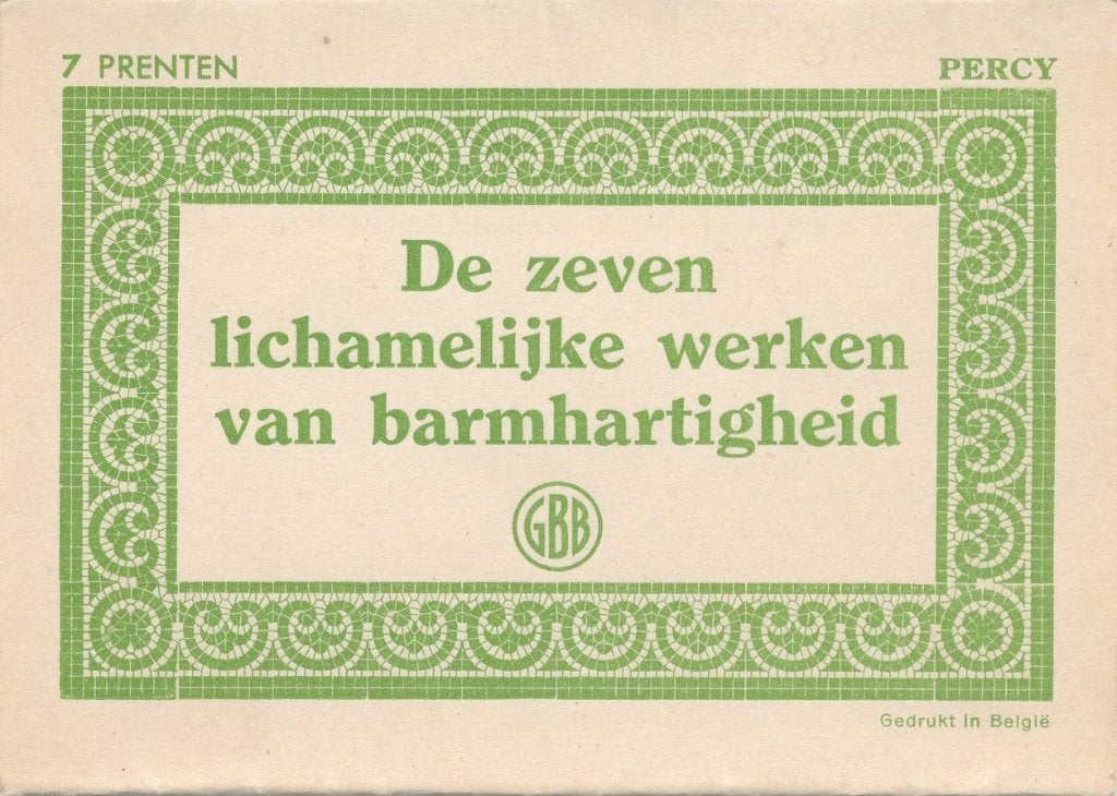 7 Mooie Kinderprentjes met de werken van Barmhartigheid, Ophalen of Verzenden, Zo goed als nieuw, Kaart of Prent, Christendom | Katholiek