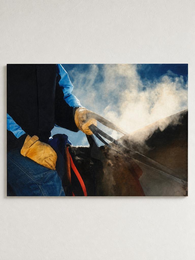 Prachtige Ruiter en Paard foto op glas, Ophalen, Zo goed als nieuw, Schilderij, 100 tot 125 cm