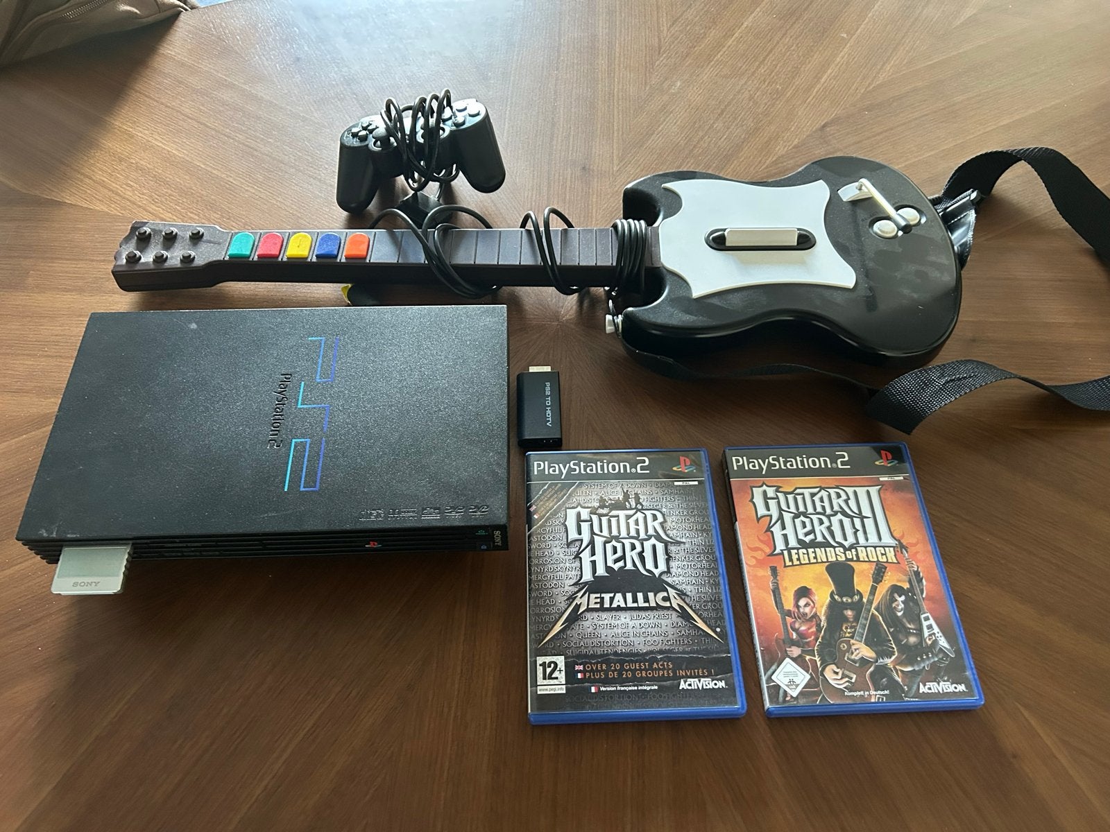 PlayStation 2 met Guitar Hero controller & spellen, Ophalen, Met 1 controller, Gebruikt, Met games