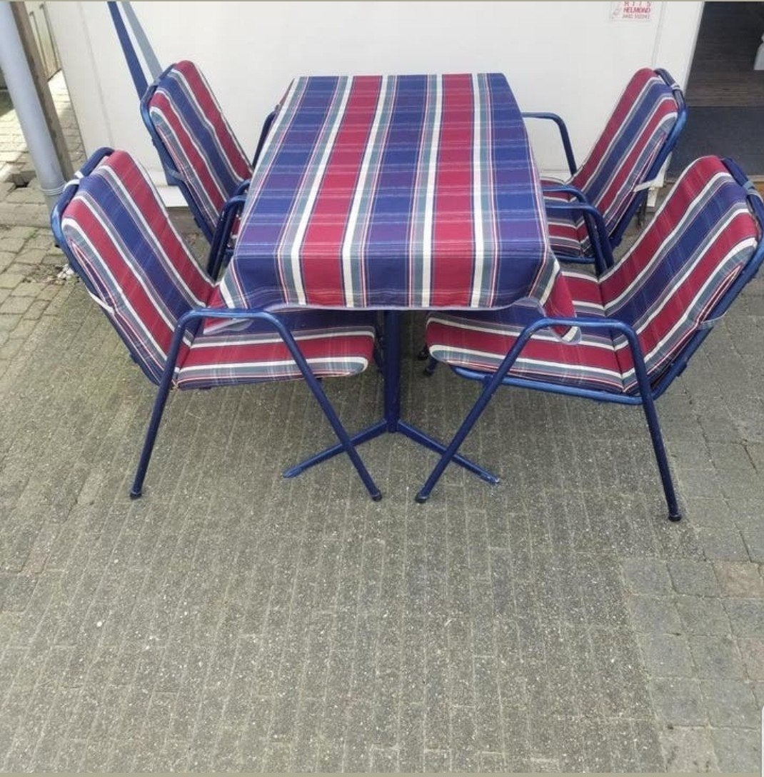 Vintage Tuinset met 4 Stoelen en Tafel, Ophalen, Gebruikt, Aluminium, Tuinset