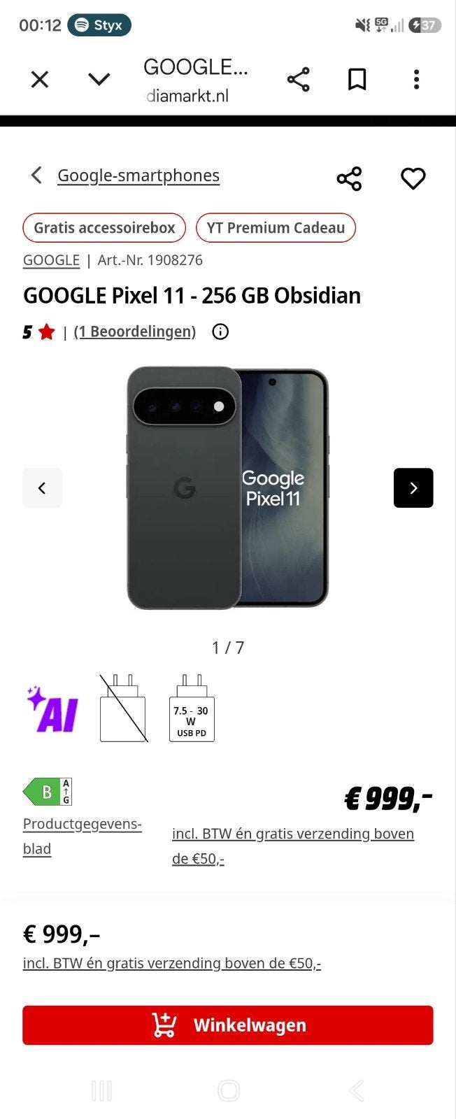 Google pixel 11 256gb zwart