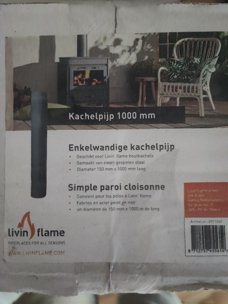Livin' flame Enkelwandige kachelpijp 1000 mm, Ophalen of Verzenden, Nieuw, Vrijstaande haard, Houthaard