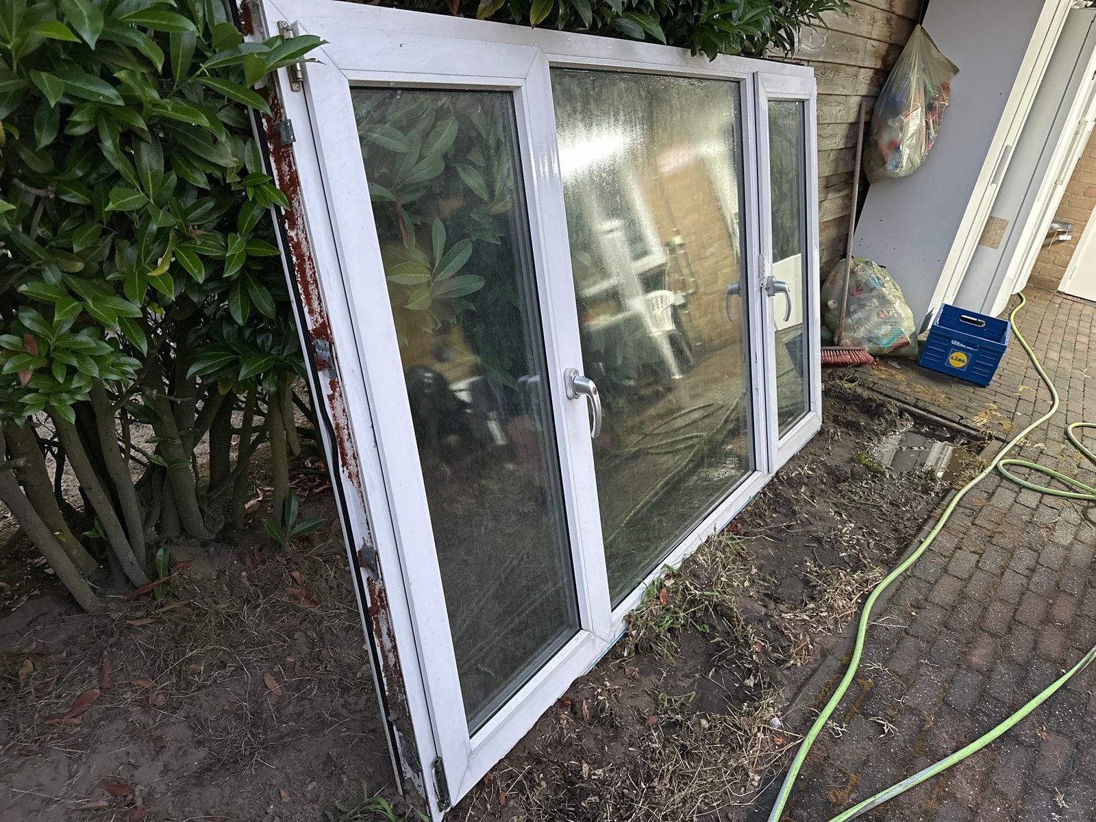 Wit kozijn met twee ramen, Ophalen, Gevelraam of Ruit, Gebruikt, 80 tot 120 cm