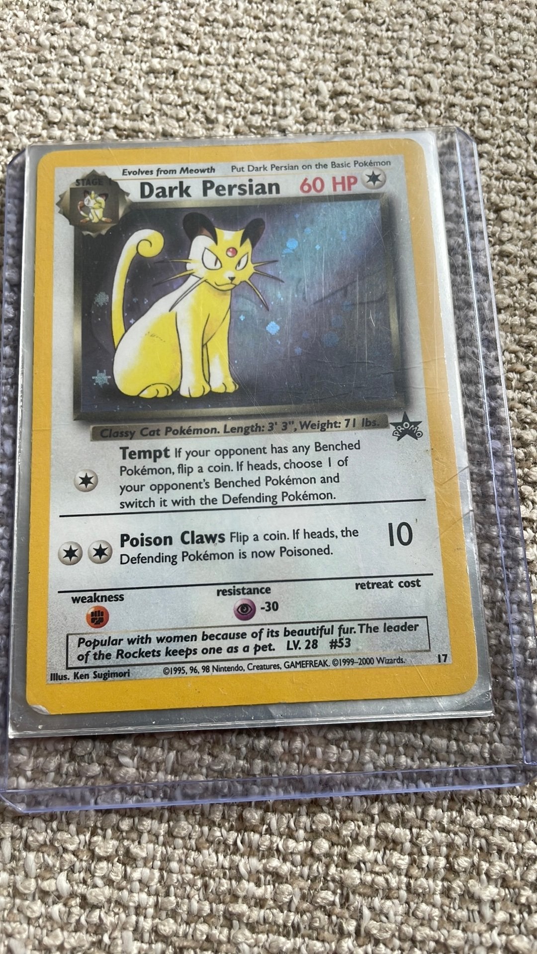 Dark Persian Pokémon kaart (Team Rocket set), Ophalen of Verzenden, Gebruikt, Losse kaart