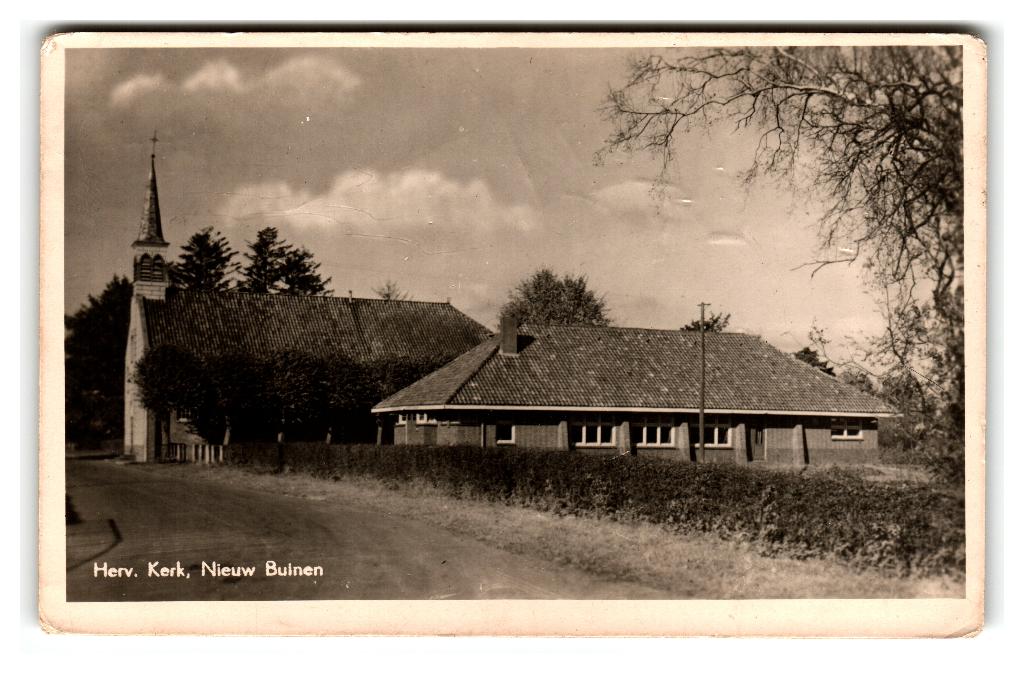 Nieuw-Buinen, Herv. Kerk, Verzamelen, Verzenden, 1940 tot 1960, Gelopen, Drenthe