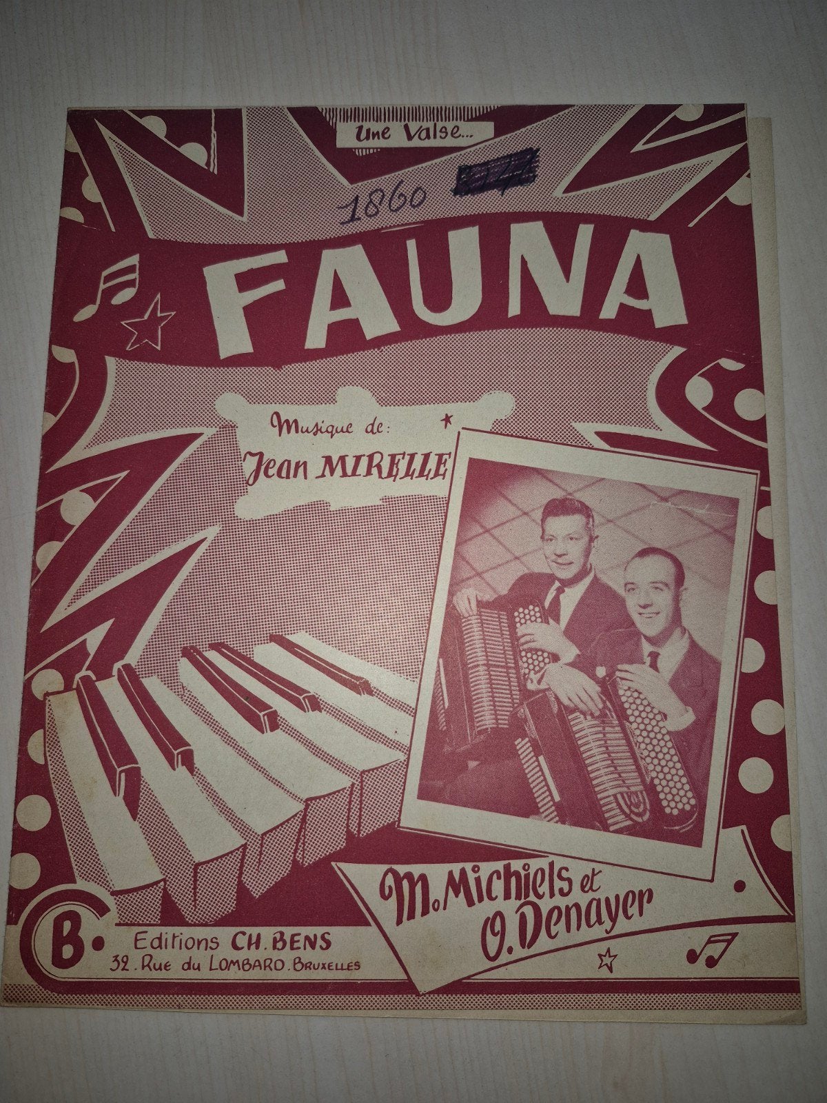 Fauna - Jean Mirelle - Vintage bladmuziek voor accordeon, Gebruikt, Overige genres, Piano, Ophalen of Verzenden