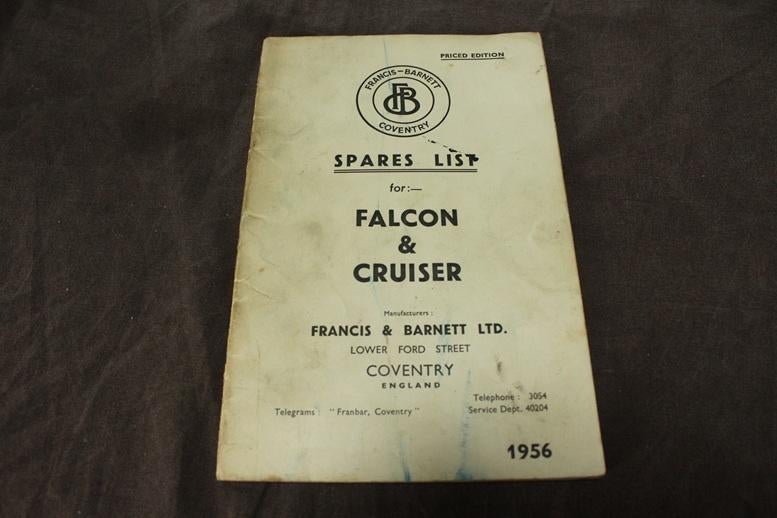 Francis Barnett Falcon Criuser 1956 motorcycle parts list, Ophalen of Verzenden, Overige merken