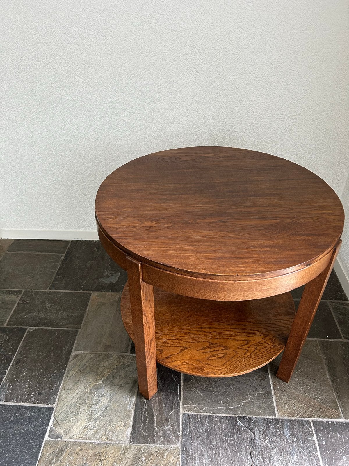 Ronde houten bijzettafel met extra plank, Minder dan 55 cm, Gebruikt, Rond, Hout