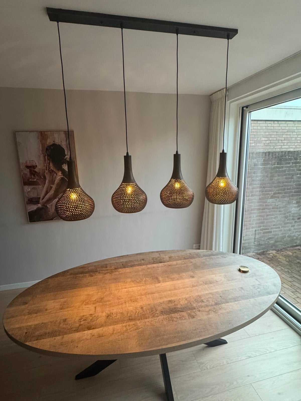 Ovale eettafel met spinpoot 2.20x1.20 en 6 eetkamerstoelen, Ophalen, 100 tot 150 cm, 200 cm of meer, Zo goed als nieuw