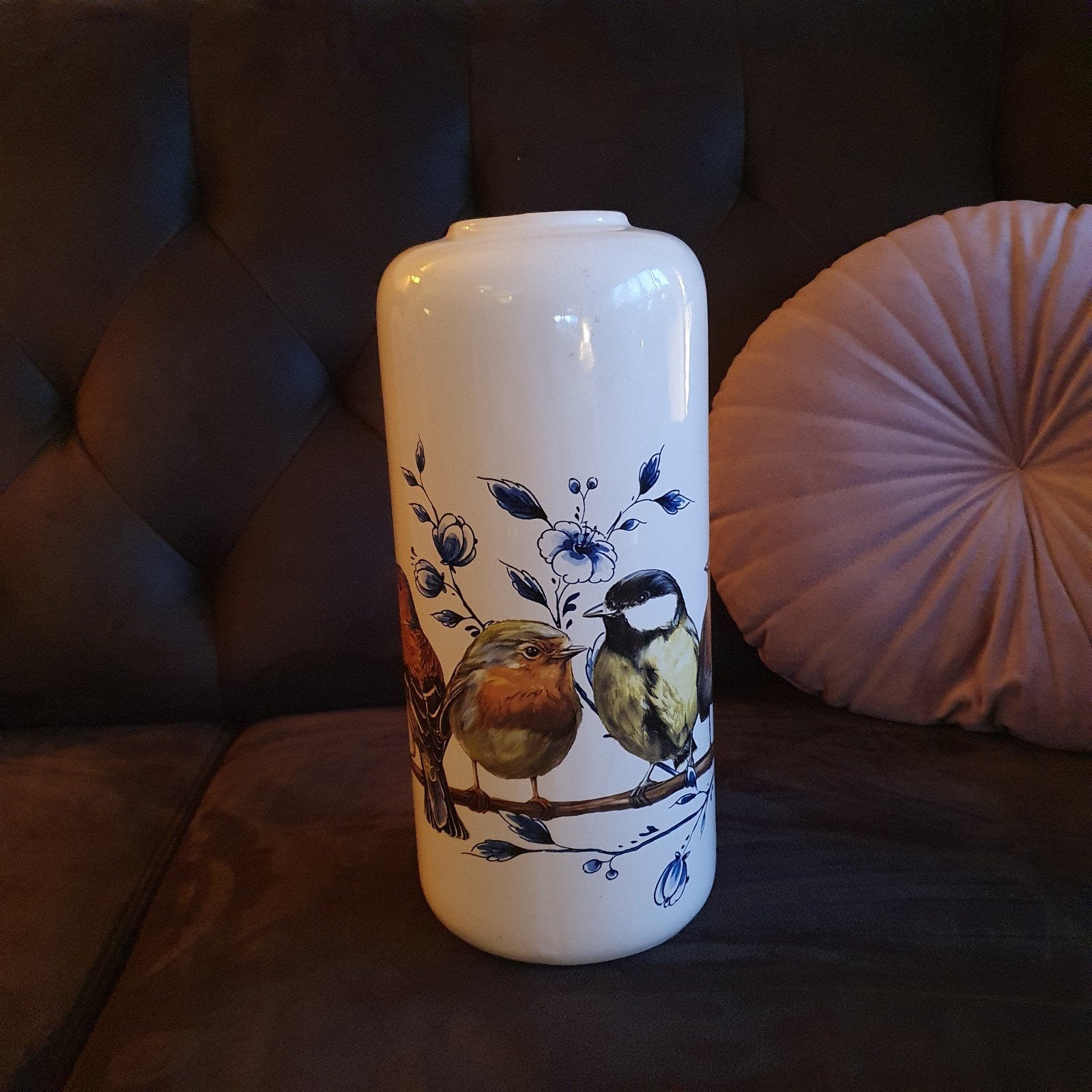 Heinen Delfts Blauw vaas met vogels, Ophalen