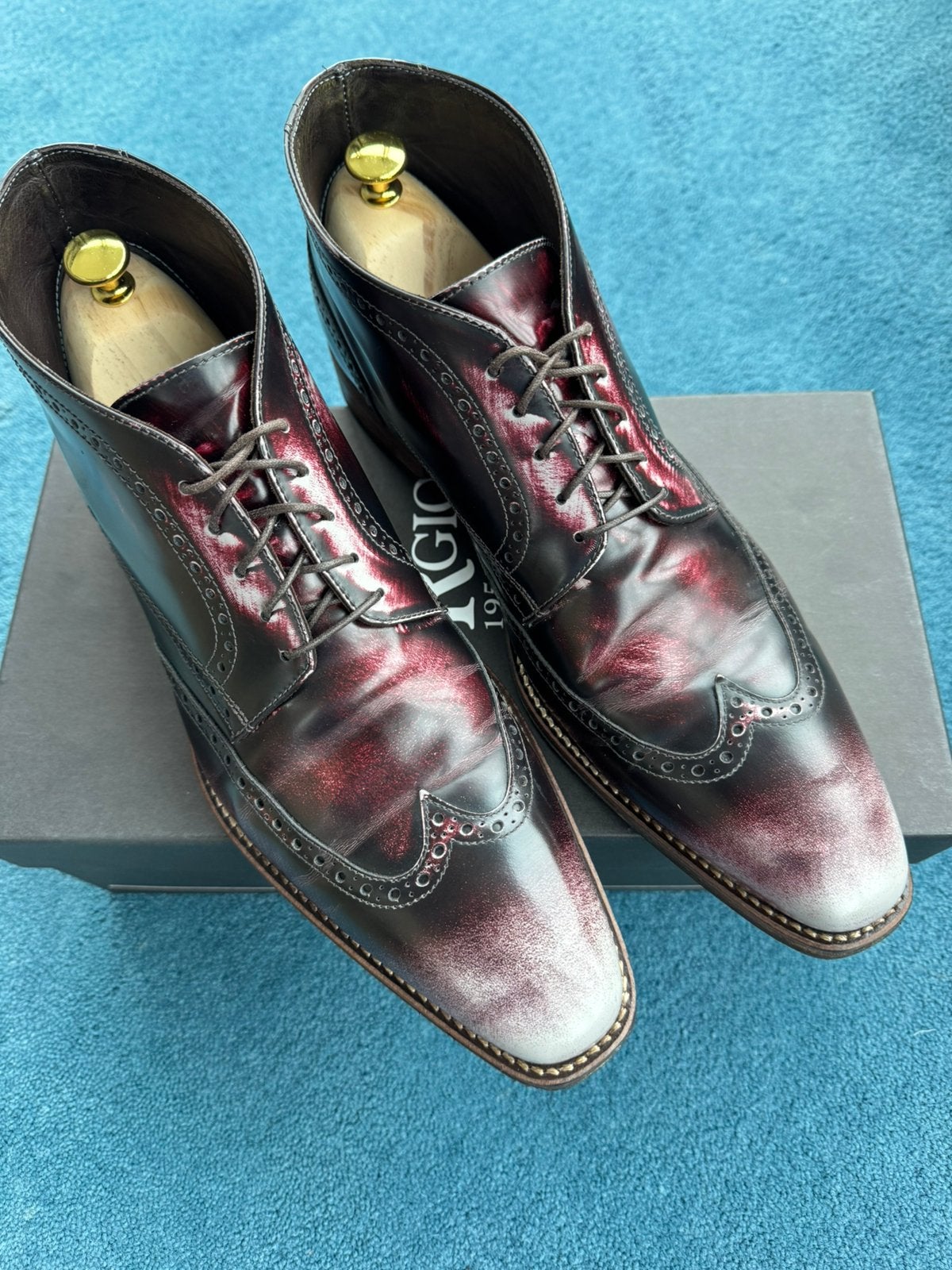 Giorgio 1958 Azzuro Boots EU45 Wijnrood/Grijs, Verzenden, Zo goed als nieuw, Overige kleuren, Boots