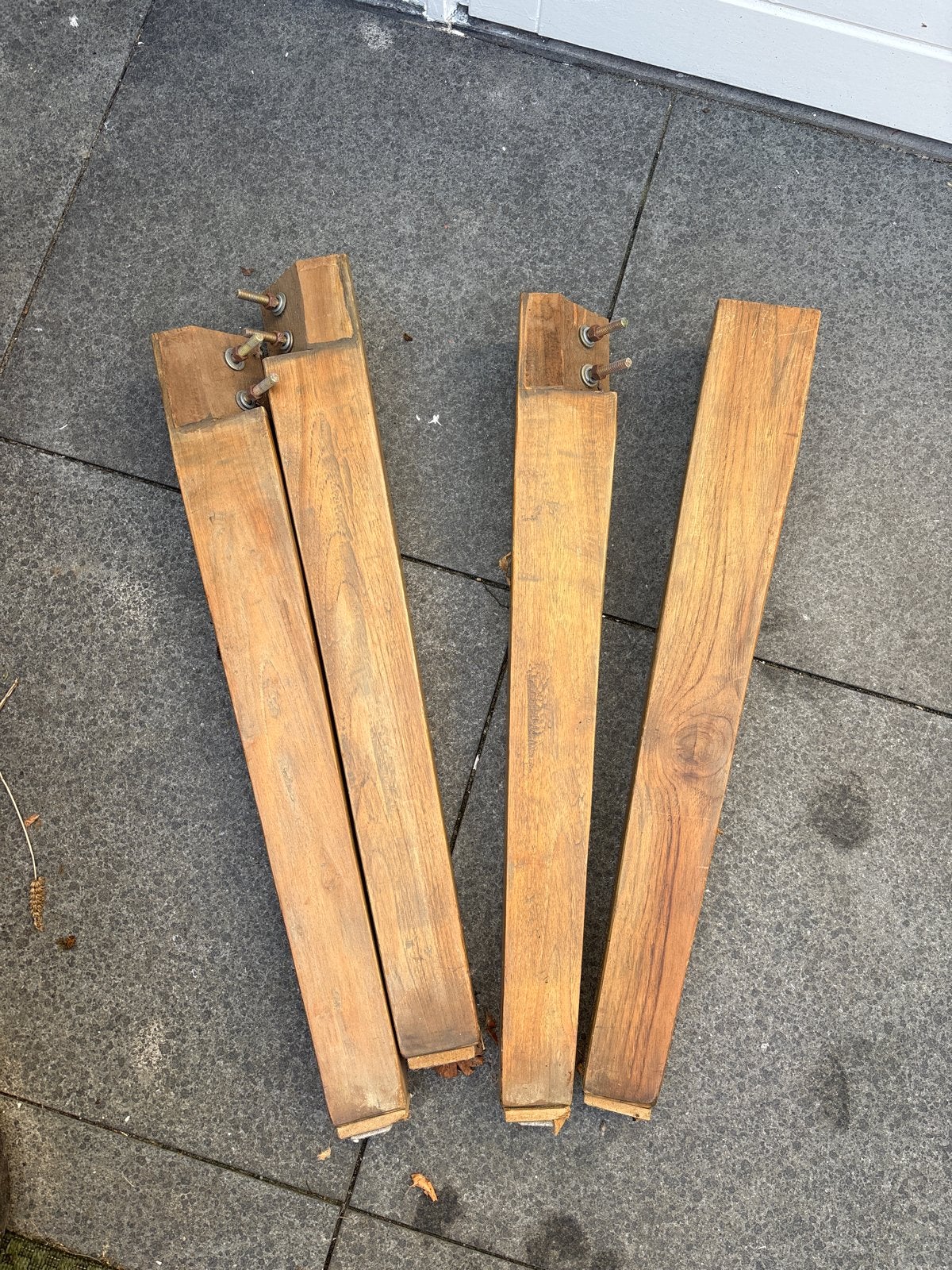 Massief houten tafelpoten (teak/eiken) - zwaar en robuust, Tafelpoot, Minder dan 50 cm, Gebruikt, 50 tot 100 cm