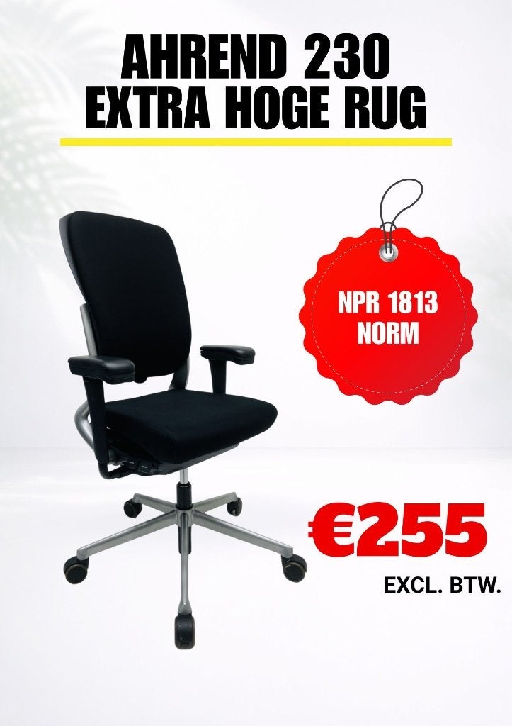 Ahrend 230 Extra Hoge Rug - Bureaustoel - NPR 1813 - Zwart, Huis en Inrichting, Zwart, Ophalen of Verzenden, Zo goed als nieuw