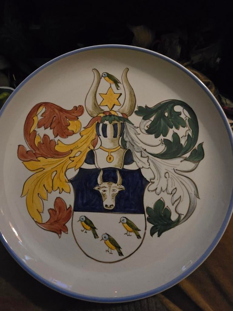 Oud bord met Heraldiek, Antiek en Kunst, Ophalen of Verzenden