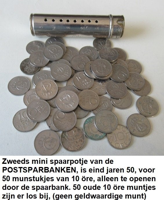 Zweden, jaren 50 spaarpotje van de Postspaarbank met muntjes, Ophalen of Verzenden, Overige landen, Setje