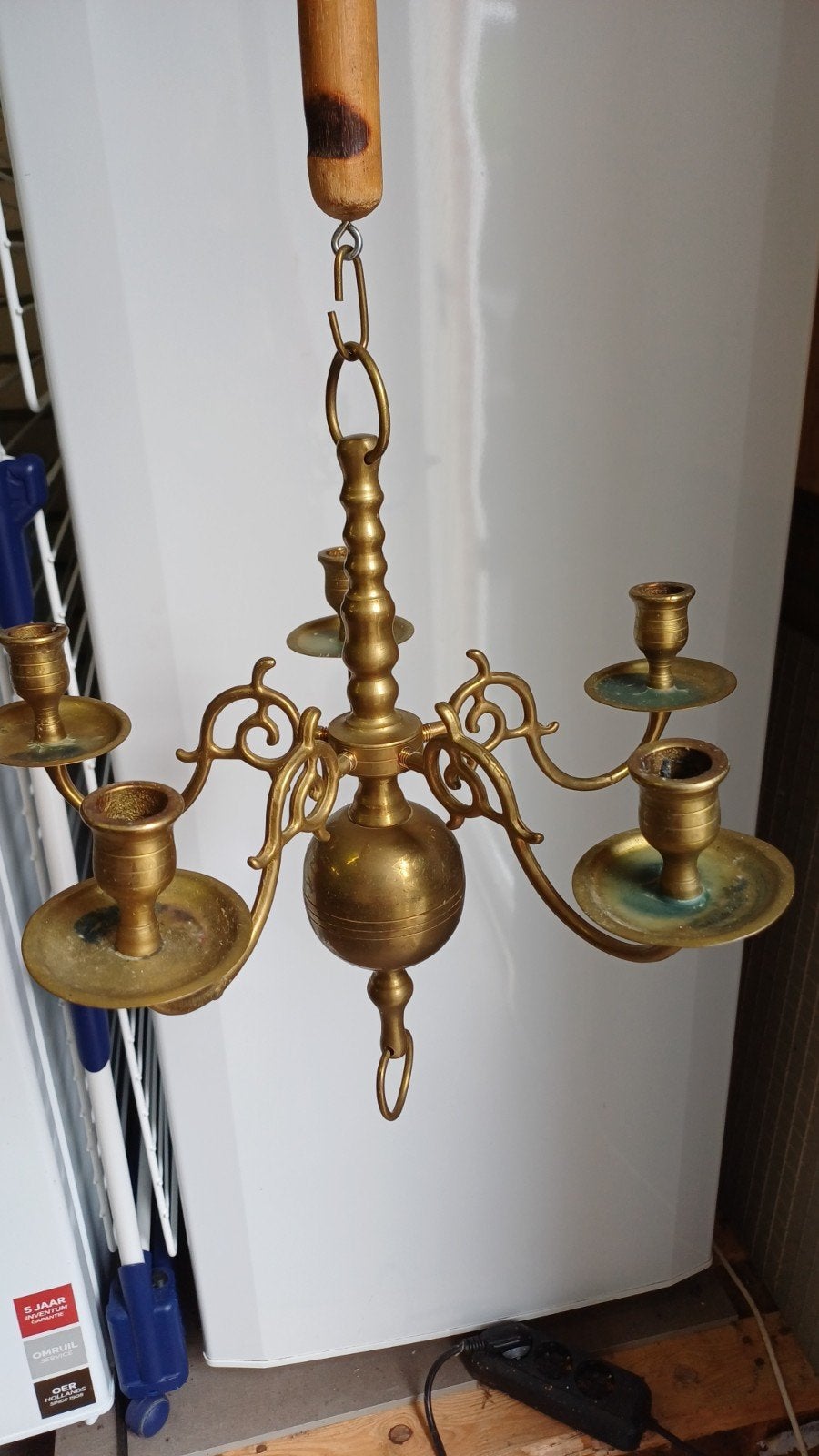 Antieke Messing Kroonluchter met 5 Armen, Ophalen of Verzenden